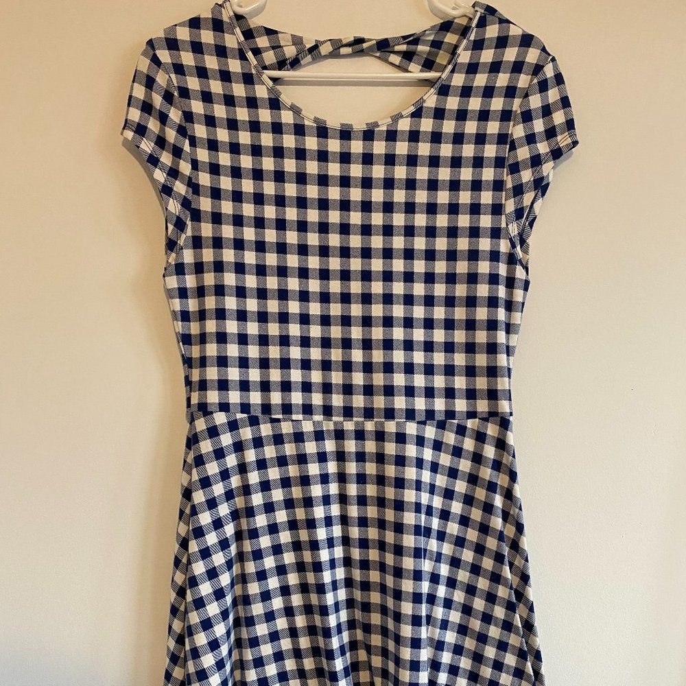 BONGO Open Back Large Size Checkered Dress